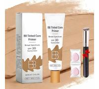 Bb Tinted Care Primer With Brush,BB Cream Tinted Moisturizer,Lightweight Hydrating Primer,Evens Skin Tone & Smooths Appearance, Full Coverage,For All Skin Types (Wheat,1Pcs, I33)