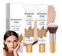 BB Tinted Care Primer with Brush,BB Cream Tinted Moisturizer with Broad SpectrumSpf,BB Tinted Moisturizer,Hydrates & Smooths Your Skin,Brightens,Suitable for women (Wheat, 2Pcs)