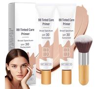 BB Tinted Care Primer with Brush,BB Cream Tinted Moisturizer with Broad SpectrumSpf,BB Tinted Moisturizer,Hydrates & Smooths Your Skin,Brightens,Suitable for women (Natural, 2Pcs)