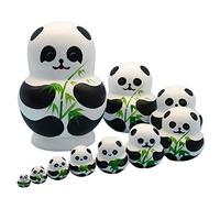 BBABBT 10 unids/set lindo oso panda tema animal apilable juguete de madera hecho a mano muñecas rusas anidación muñecas Matryoshka Dolls Panda cosas niños juguetes Panda Party Supplies
