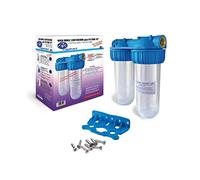 Bbagua. Filtro de Agua Doble 10” con Conexión 1” - Portafiltro Doble para Cartuchos de Sedimentos y Carbón Activo, Instalación en Pared para Vivienda, Riego, Calentador y Tuberías