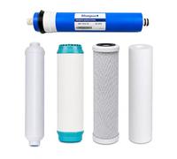 Bbagua Pack Recambio Ósmosis Inversa 5 Etapas, Membrana 50 GPD + 4 Filtros 10”, Sedimentos, GAC, Carbón Block y Postfiltro Coco.