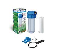 Bbagua Portafiltro de agua 10” con filtro de sedimentos incluido, rosca 1”, 50 micras, soporte y llave | Prefiltro para arena, barro y partículas