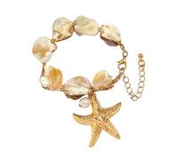 Bbajszx 1 Conjunto de joyas de conchas y perlas costeras, collar, pendientes para vacaciones en la playa, collar/pulsera con colgante de estrellas de mar para mujer