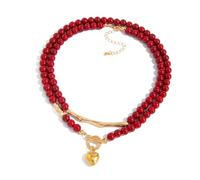 Bbajszx De 2 Gargantillas de Cuentas de Acrílico Rojo Collares con Colgante de Corazón y Cierre de Hebillas OT para Mujer Ropa Diaria Collar de Mujer Ajustable con Cuentas Rojas
