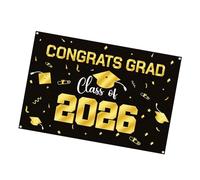 Bbajszx Elegante Fondo de Graduación 2026 Diseño en Oro Negro Tela de Poliéster Resistente Ideal para Celebraciones Imágenes Fondo de Graduación de Petróleo