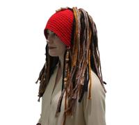 Bbajszx Gorro de capitán pirata de punto con trenzas y pañuelo, gorro hecho a mano, textura acrílica para y niños, disfraz de fiesta, rastas sintéticas