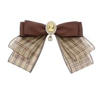 Bbajszx Lazos de cinta japonesa, broche de corbata para mujer y niña, pajarita a cuadros marrones vintage, pajarita preatada, ramillete, corbata para ceremonia, para fiesta de boda