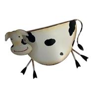Bbajszx Macetero Decorativo con barandilla, contenedor de Flores de Vaca en Metal, 21 x 15 cm, macetero pequeño para balcón, Patio y exhibición de Plantas de Interior, Vaca, Flor de Metal, Animal,