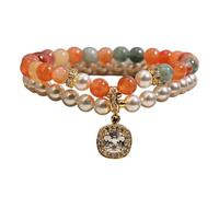 Bbajszx Pulsera de perlas de doble capa para mujer con estilo Pulsera de materiales de resina Cadena de mano elegante para uso diario de joyería Cadena de mano con cuentas de vidrio