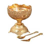 Bbajszx Taza para helado antigua europea con cuenco de desmontable, base de metal grabada y cuchara, tenedor incluido, juego para fiestas, cuenco para servir helado