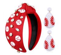 BBaseball - Diademas de béisbol para mujer, accesorios de béisbol, diadema anudada para el día del juego, diadema ancha con nudo superior, deportes, béisbol, regalos para mamá (rojo)