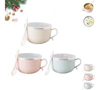 BBASILIYSD Juego de (4) tazas de 25 onzas con tapa, tazas de sopa grandes con platos, juego de tazas de comida de Navidad de 4 piezas, taza de sopa con asas y tapas, para café, guisos, ideal para