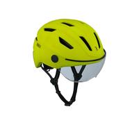 BBB Cycling - Casco de Bicicleta Move Faceshield - Visera Ajustable con Lente Transparente - Doble Carcasa en Molde - Luz Trasera LED integrada - M - Amarillo neón