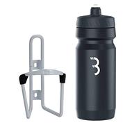 BBB Cycling - Combinación de portabidones de ajuste universal y botella de 550 ml. Color Negro Mate y Blanco - Modelo Combo FuelTank Comptank BBC-03C