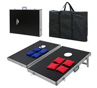 BBBuy Juego de puf plegable de Cornhole, tablero de MDF con marco de aluminio, 8 bolsas de frijoles y bolsa de transporte, juego de césped al aire libre (3 x 2 pies)
