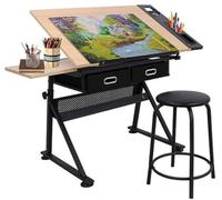 bbbuy MDF ajustable redacción mesa de escritorio mesa de dibujo estación de Craft art-hobby oscilante con taburete y 2 cajones para escribir arte Craft - Estación de trabajo