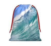 BBEXJIGY Big Ocean Wave HD Print Christmas Drawstring Presents Bag Poliéster Storage Bag Party Favor Bag