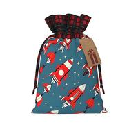 BBEXJIGY Bolsa de almacenamiento con estampado de cohetes de dibujos animados de Navidad, con bloqueo de color, bolsas de cordón
