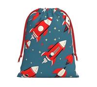 BBEXJIGY Bolsa de almacenamiento de poliéster con diseño de cohetes de dibujos animados, con cordón de Navidad