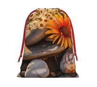 BBEXJIGY Bolsa de almacenamiento de poliéster con estampado de margaritas con diseño de piedras y velas, con cordón de ajuste de Navidad