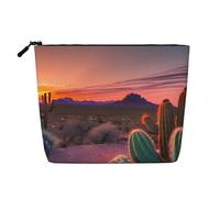 BBEXJIGY Bolsa de maquillaje con estampado de cactus y atardecer de una sola capa, de lino falso, elegante, práctico organizador para cosméticos, Negro -, Talla única