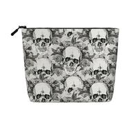 BBEXJIGY Bolsa de maquillaje con estampado de calavera y esqueleto, de una sola capa, de lino falso, elegante y práctico organizador para cosméticos, Negro -, Talla única