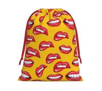 BBEXJIGY Bolsa de regalo de Navidad con estampado de labios rojos sonrientes y morder los labios rojos bolsa de poliéster bolsa de regalo