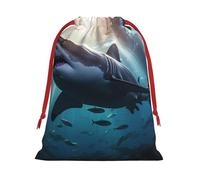 BBEXJIGY Bolsa de regalo de Navidad con estampado de tiburón nadando bajo el mar, bolsa de poliéster para regalos