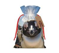 BBEXJIGY Bolsa de regalo de Navidad de poliéster con cordón estampado pingüino lindo