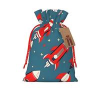 BBEXJIGY Bolsas de regalo de poliéster con estampado de cohetes de dibujos animados, 1 pieza, bolsas de regalo de Navidad