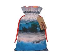 BBEXJIGY Bolsas de regalo de poliéster con estampado de olas del mar y atardecer con estampado de olas del océano, 1 pieza, bolsas de poliéster para envolver regalos de Navidad