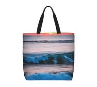 BBEXJIGY Bolso de mano portátil para mujer, diseño de atardecer y amanecer con olas del mar del océano, bolsa grande para la playa, viajes, gimnasio, bolso de verano