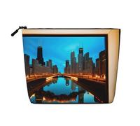 BBEXJIGY Chicago Reflected - Bolsa de maquillaje de una sola capa con estampado de lino falso, elegante y práctico organizador para cosméticos, Negro -, Talla única