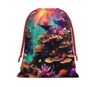 BBEXJIGY Dolphins Sea Turtle Shark Octopus Coral Reef Print Christmas Drawstring Gifts Bag Polyester Storage Bag Party Favor Bag Party Favor Bag