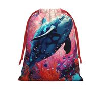 BBEXJIGY Dolphins Sea Turtle Shark Octopus Coral Reef Print Christmas Drawstring Gifts Bag Polyester Storage Bag Party Favor Bag Party Favor Bag