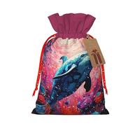 BBEXJIGY Dolphins Sea Turtle Shark Octopus Coral Reef Print Drawstring Presents Bags 1Piece Christmas Polyester Gifts Wrapping Bags Bags
