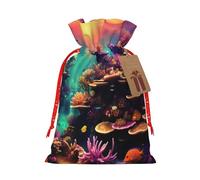 BBEXJIGY Dolphins Sea Turtle Shark Octopus Coral Reef Print Drawstring Presents Bags 1Piece Christmas Polyester Gifts Wrapping Bags Bags