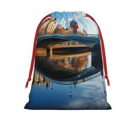 BBEXJIGY Dublin Irlanda Ha Penny Bridge River Print Christmas Drawstring Gifts Bag Bolsa de almacenamiento de poliéster Bolsa de almacenamiento Bolsa de recuerdo de fiesta