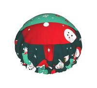 BBEXJIGY Gorro de ducha reutilizable de doble capa con estampado de árbol de Navidad y muñeco de nieve para mujeres y hombres