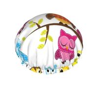 BBEXJIGY Gorro de ducha reutilizable de doble capa con estampado de búhos en ramas de árbol para mujeres y hombres