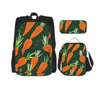 BBEXJIGY Happy carrot Print - Mochila Oxford impermeable 3 en 1, bolsa de almuerzo y estuche para lápices y uso diario, Negro -, Talla única