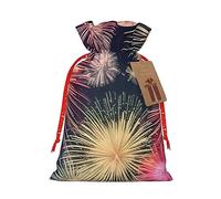 BBEXJIGY Impresionante bolsa de regalo de Navidad de poliéster con cordón estampado de fuegos artificiales