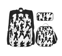 BBEXJIGY Silhouettes of Martial Arts Print - Mochila Oxford impermeable 3 en 1, bolsa de almuerzo, bolsa para lápices y uso diario, Negro -, Talla única