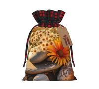 BBEXJIGY Stones with Candles Daisy Print Christmas Color Block Storage Bag Thanksgiving Wrapping Drawstring Sacks