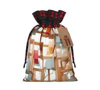 BBEXJIGY Varios cuadrados coloridos impresión Navidad bloque color bolsa de almacenamiento Acción de Gracias envoltura cordón bolsas