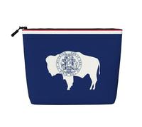 BBEXJIGY Wyoming State Flag Print - Bolsa de maquillaje de una sola capa de lino falso, elegante y práctico organizador para cosméticos, Negro -, Talla única