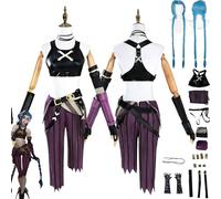 bbganlian Anime Arcane Season 2 Jinx Disfraz de Cosplay Juego de roles Caitlyn Uniforme Conjunto Completo Halloween Fiesta Carnaval Traje de vestir con Peluca Tocado para Mujeres (XS)