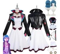 bbganlian Anime Arcane Season 2 Jinx Disfraz de Cosplay Vi Juego de role Uniforme Conjunto Completo Halloween Fiesta Carnaval Traje de vestir con Peluca Pendientes para Mujeres (XXL)