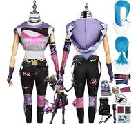 bbganlian Anime Arcane Season 2 Jinx Nueva Piel Disfraz de Cosplay Juego de role Vi Uniforme Conjunto Completo Halloween Fiesta Carnaval Traje de vestir con Peluca para Mujeres (M)